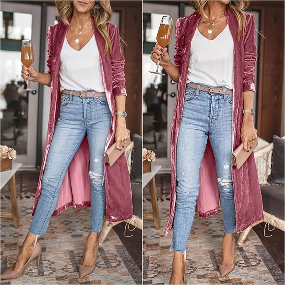 Velvet Charm Open Front Duster - Dusty Pink - Picture 1 of 6